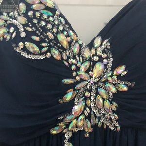 Beautiful navy one shoulder sequined prom dress